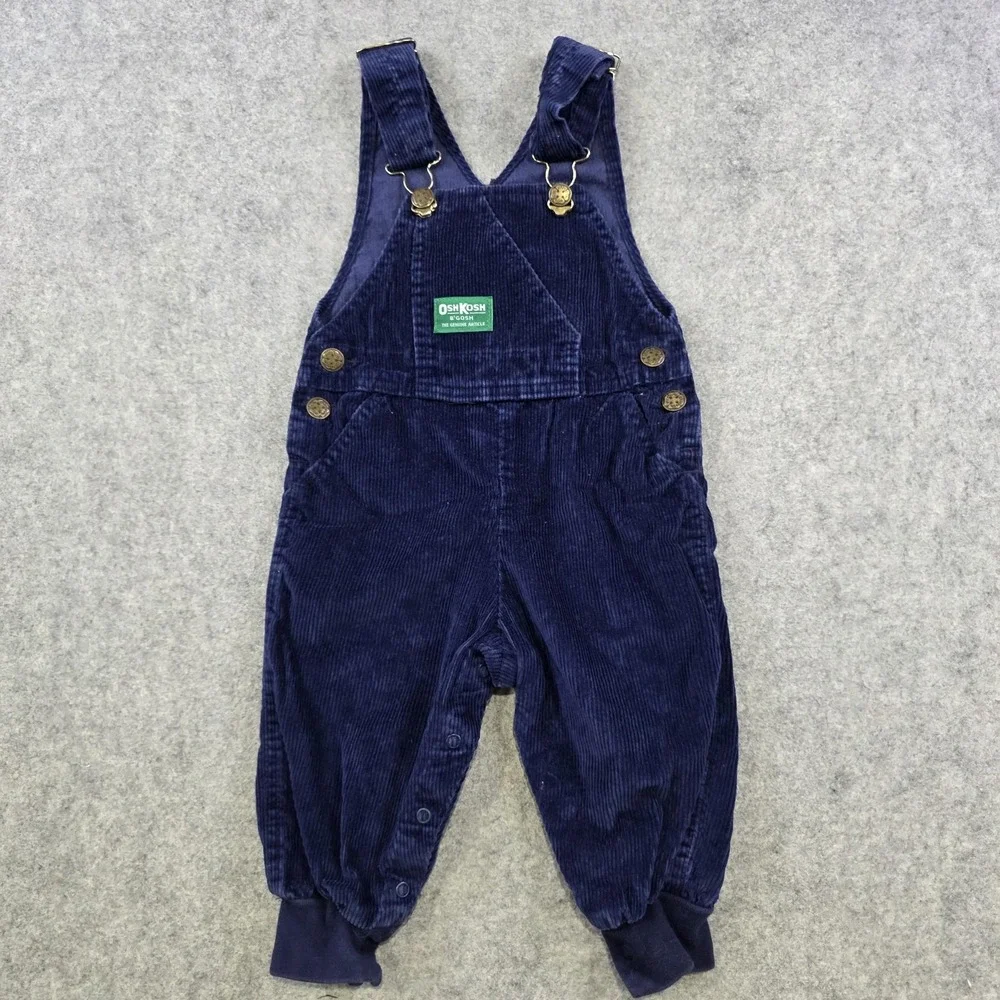 Vintage OshKosh B'gosh Overalls Toddler 2T Blue Corduroy Bib Snap Leg Made USA